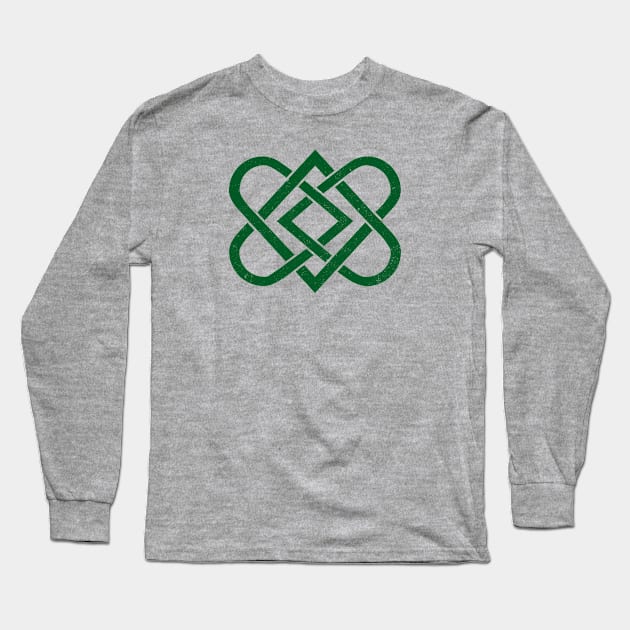 Vintage Celtic Knot Heart - St Patricks - Dark Green Long Sleeve T-Shirt by skauff